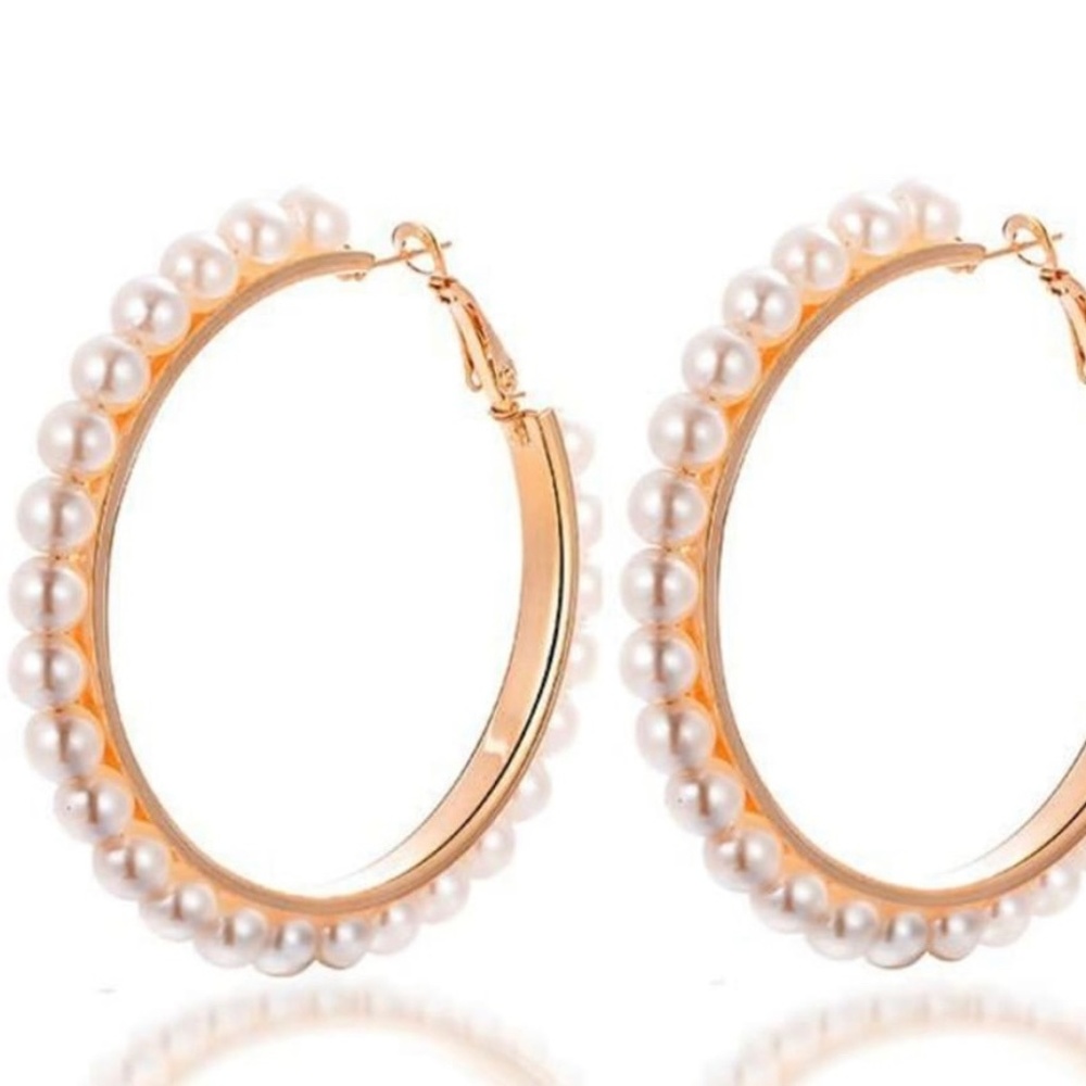 Pearl Hoops w/ 18K Gold Accent